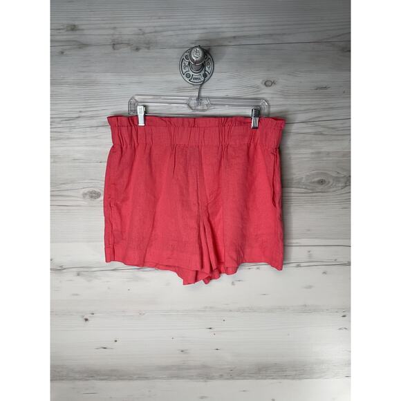 A New Day Shorts Womens Large Coral Linen Blend Paperbag Waist Pull-On Pockets - Picture 1 of 9